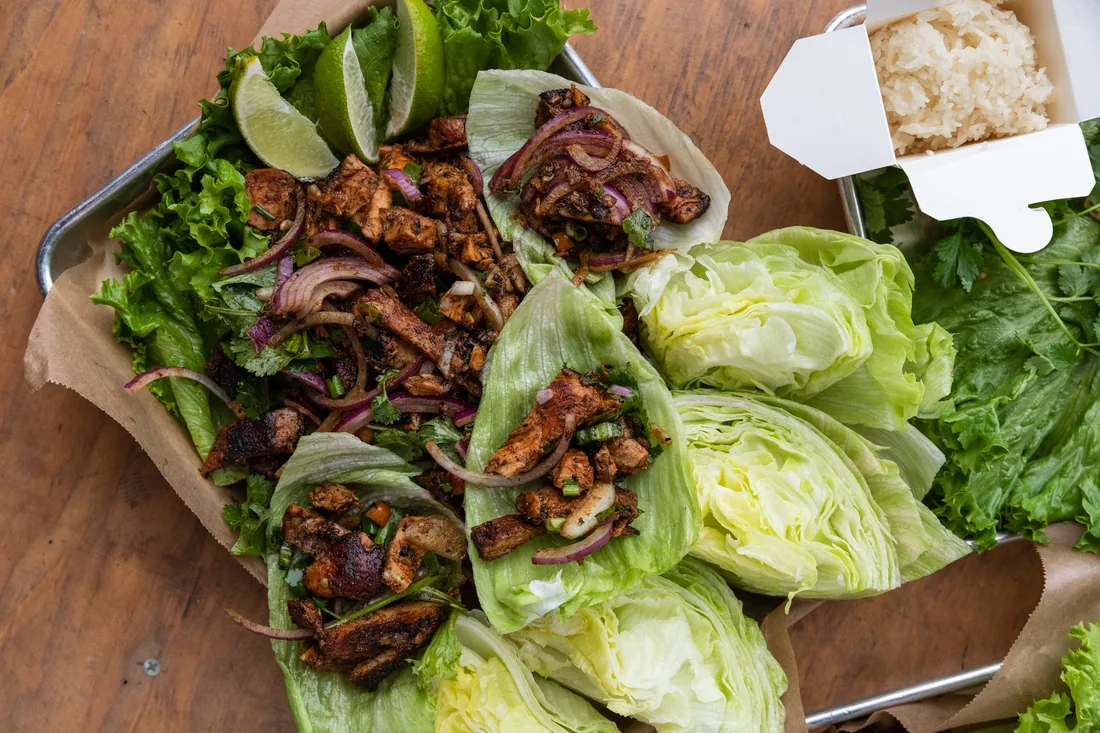 Chicken lettuce wraps with rice