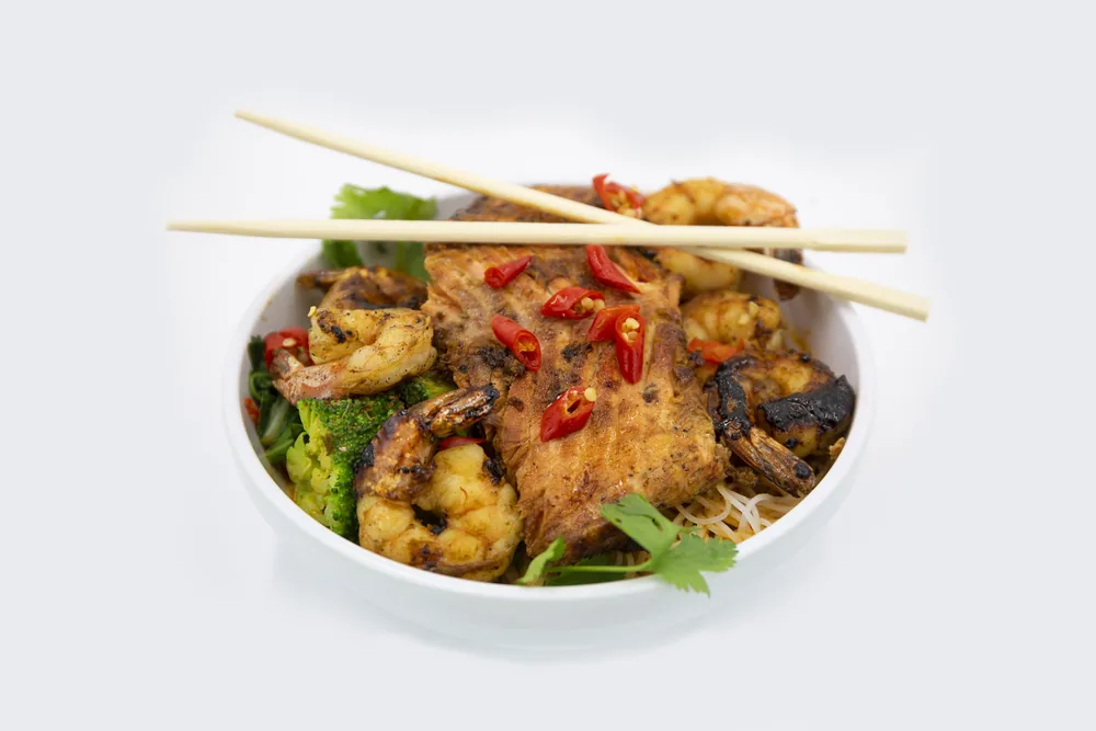 Grilled Salmon & Shrimp Curry Bowl (GF)