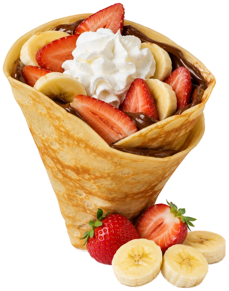 Nutella, Strawberries, Banana & Whipped Cream — Dessert Crêpes