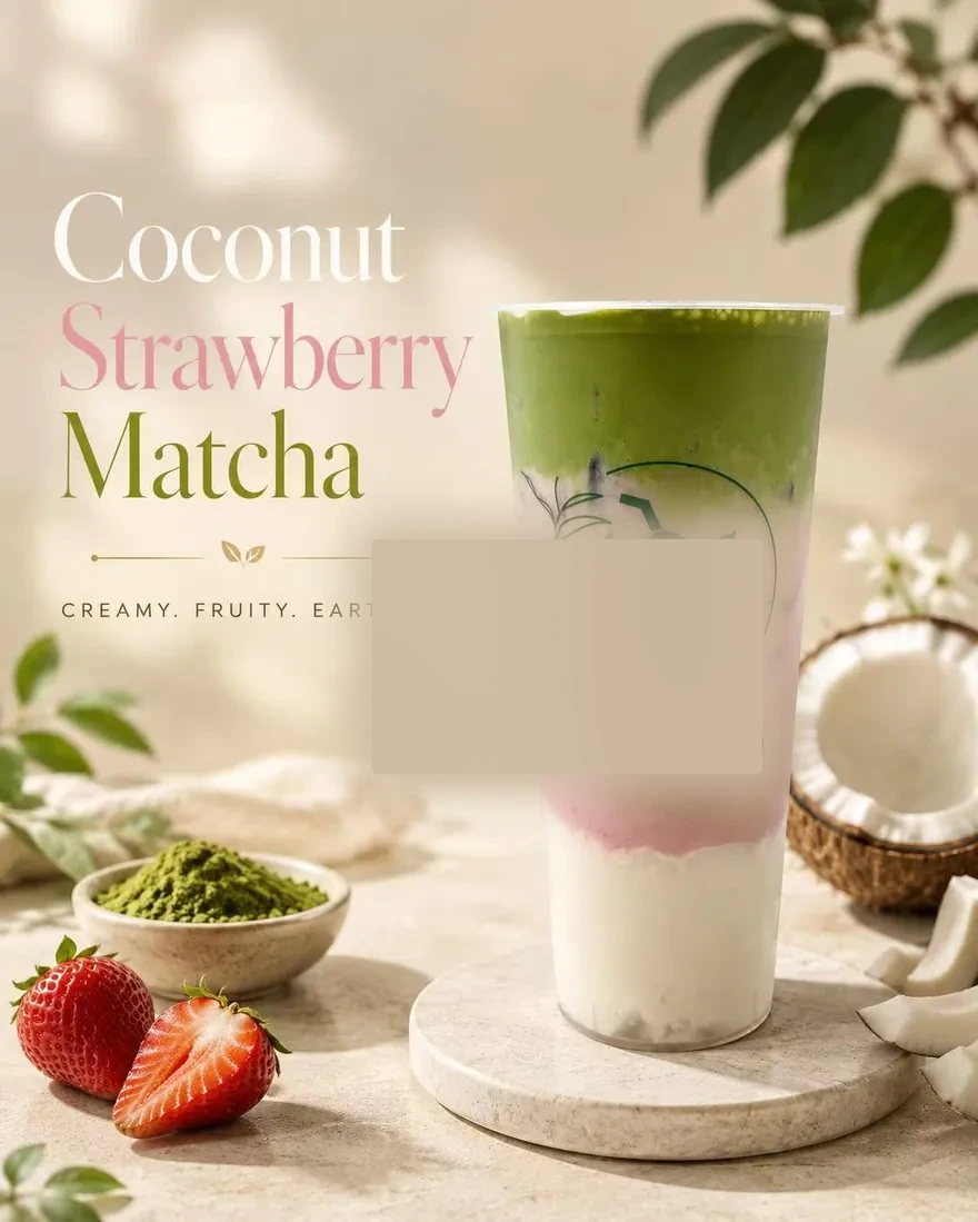 Coconut Strawberry Matcha — Creamy. Fruity. Earthy.