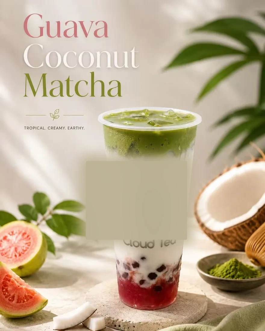 Guava Coconut Matcha — Tropical. Creamy. Earthy.