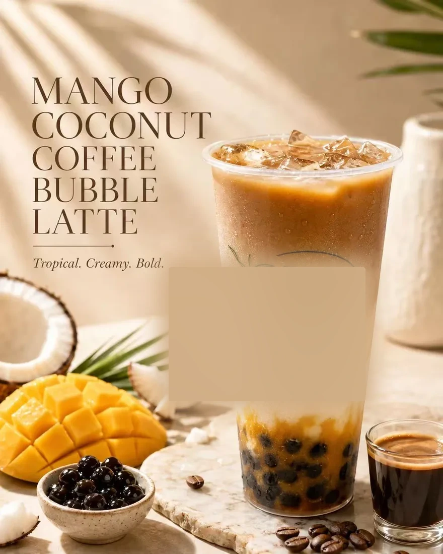 Mango Coconut Coffee Bubble Latte — Tropical. Creamy. Bold.