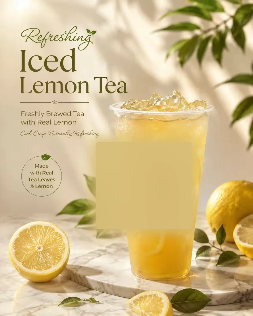 Refreshing Iced Lemon Tea — Freshly brewed tea with real lemon.