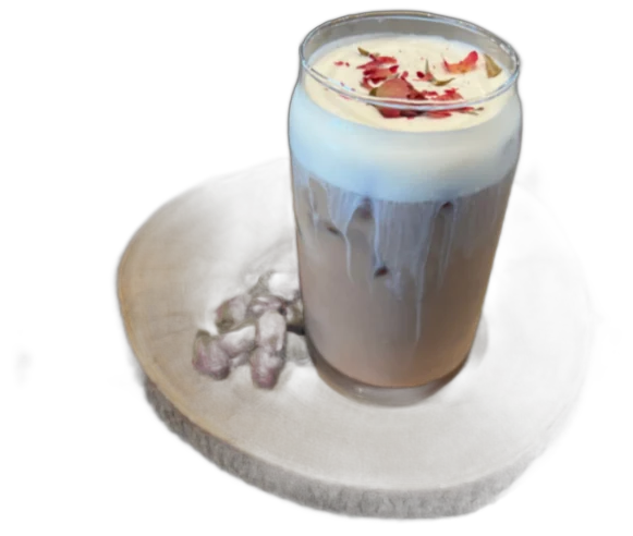 Brown sugar latte served on a wood board