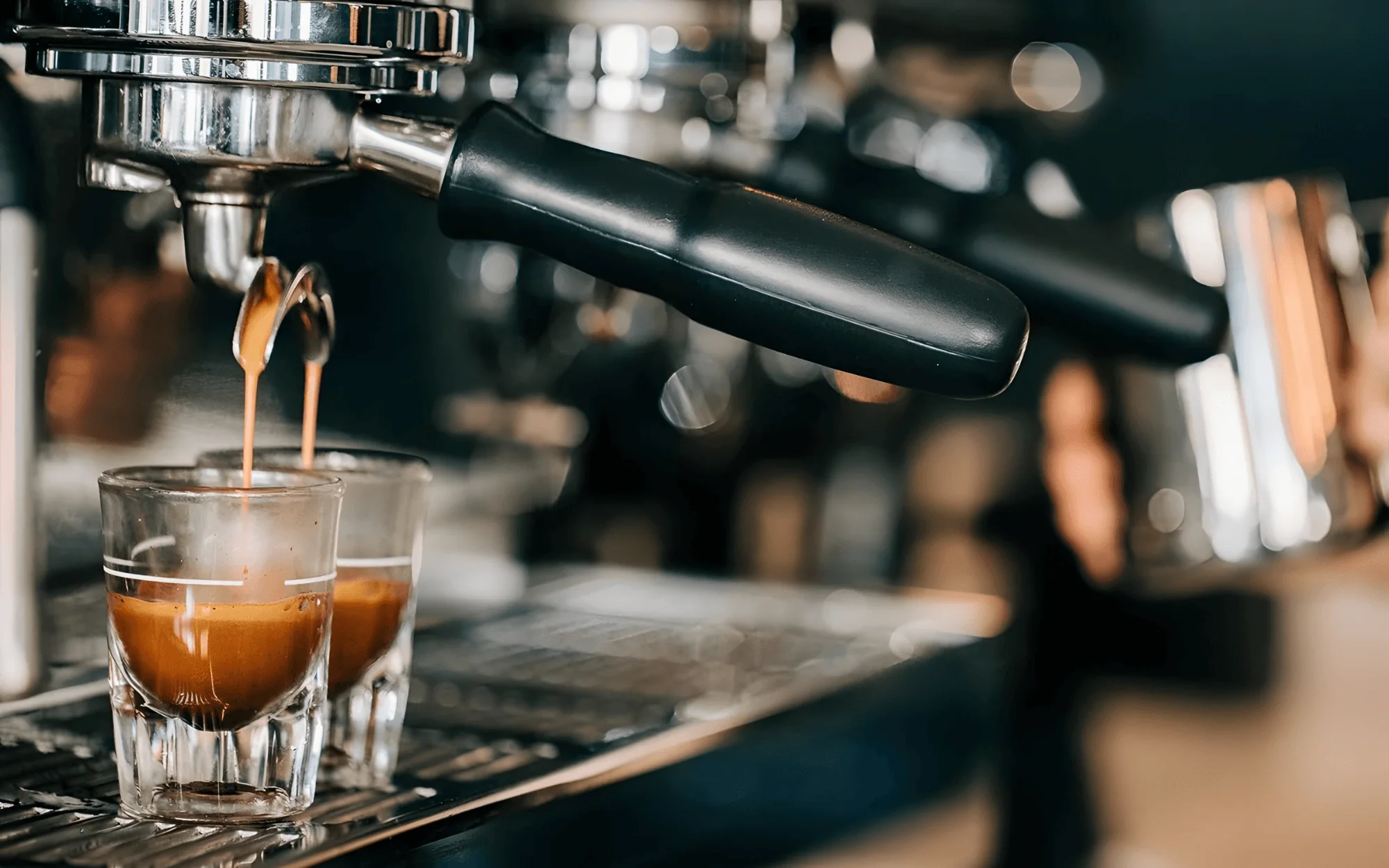 A fresh shot of espresso pulling at Template Cafe