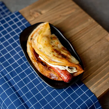 Scallion Cake w/ Egg & Hot Dog
