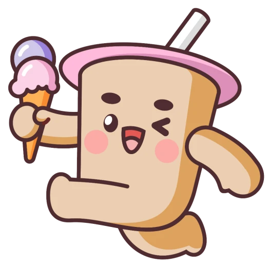 Pearl Rabbit Tea Bar milk-tea mascot holding an ice-cream cone