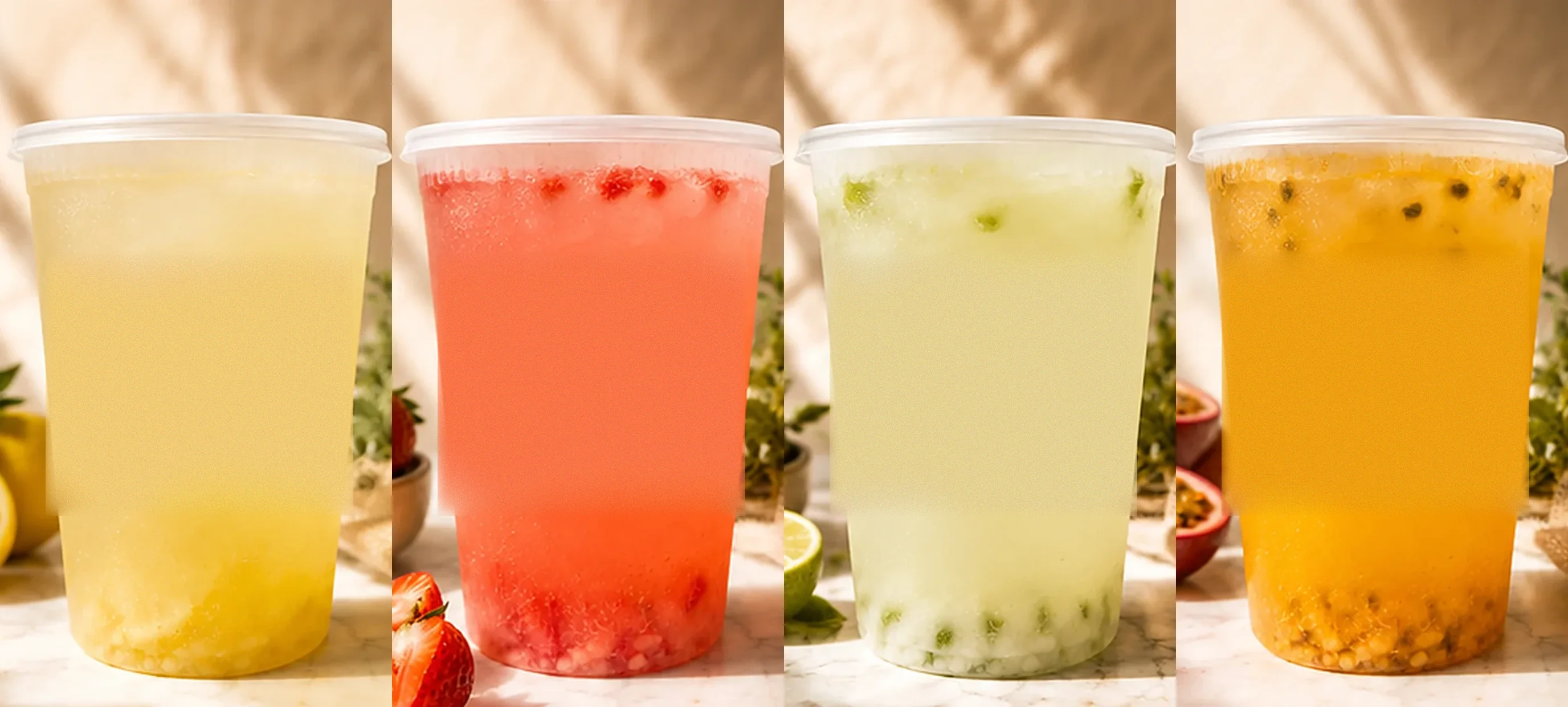 Classic, Strawberry, Brazilian and Passion Fruit lemonade buckets