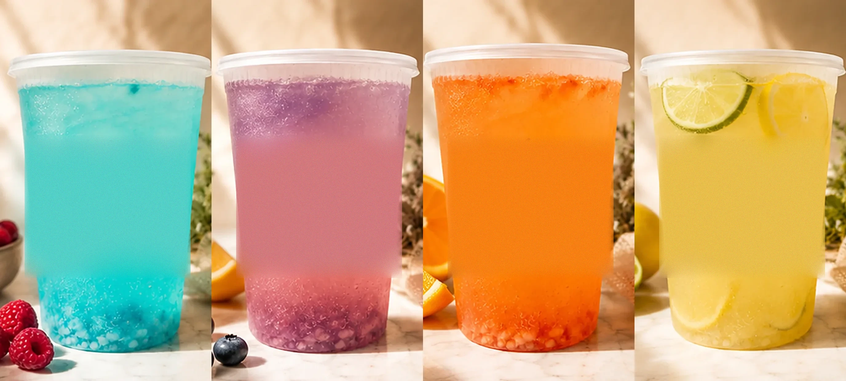 Blue Raspberry, Galaxy, Jungle Juice and Custom lemonade buckets
