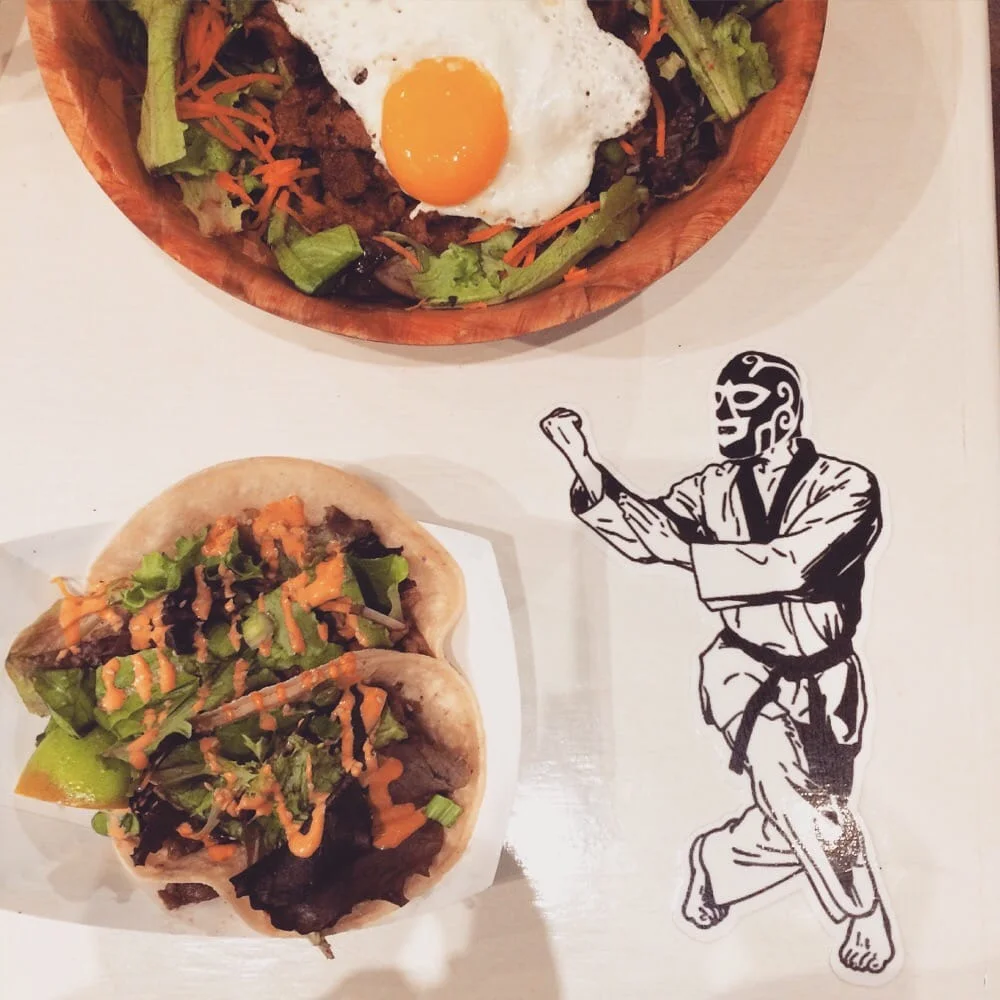 Plate of Korean-Mexican food at Example