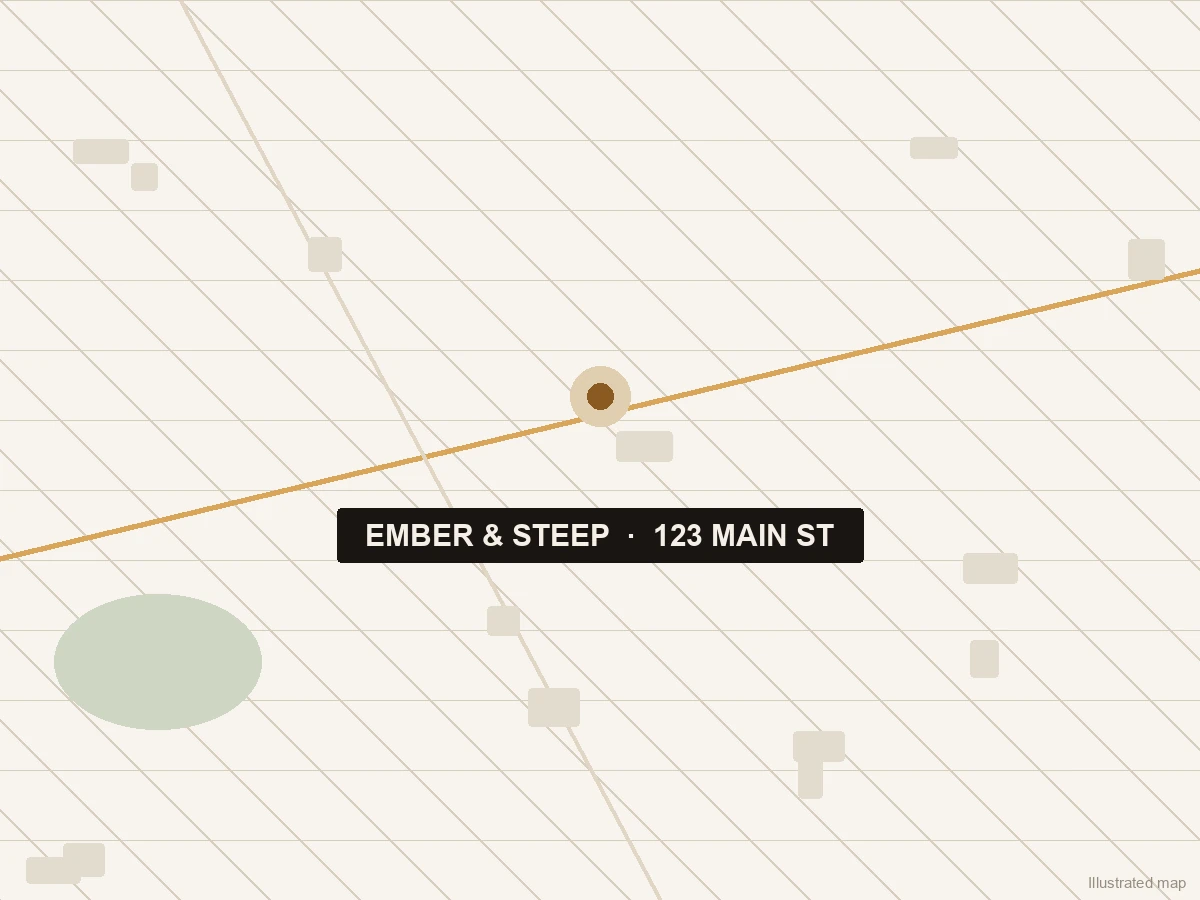 Map showing Ember & Steep on East Main Street