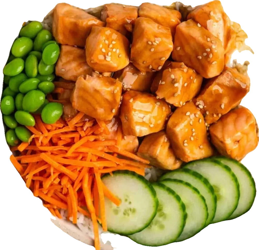 A freshly built salmon poke bowl from The Honu